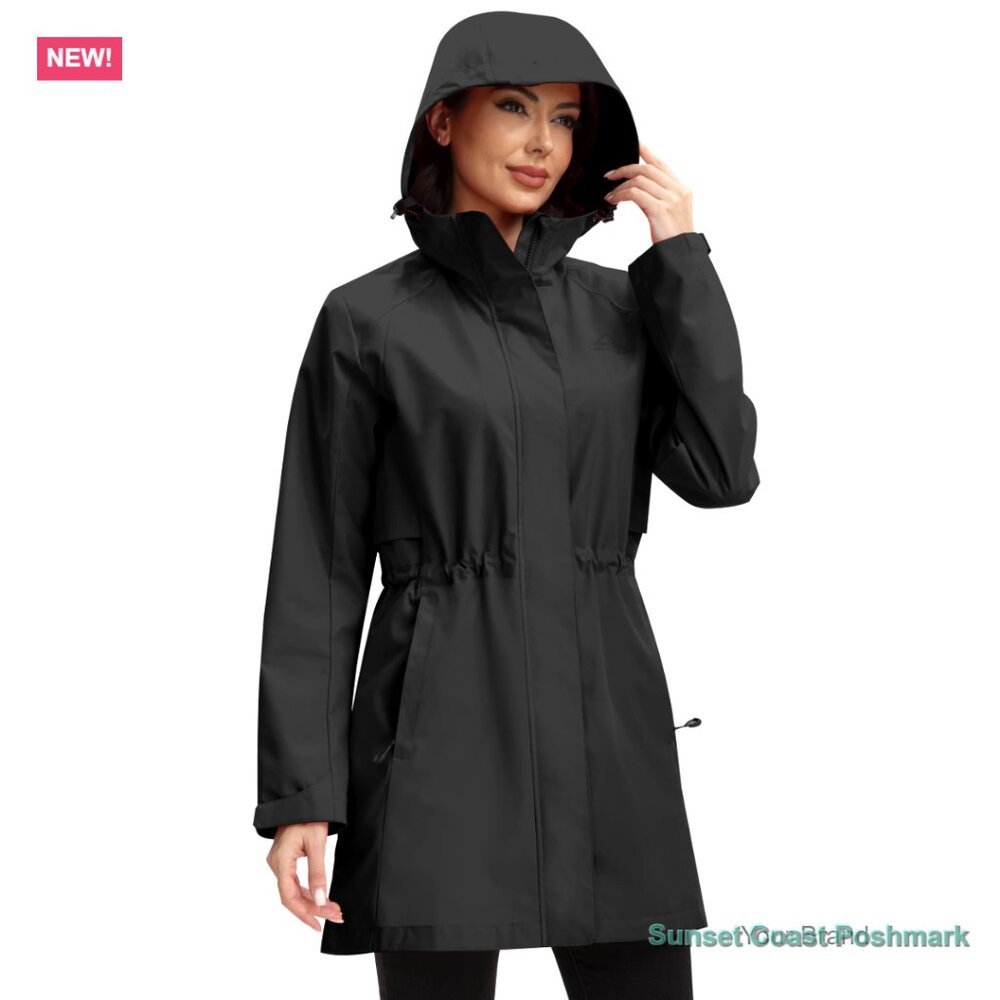Waterproof Polyester Raincoat with Hood, Lightweight Windbreaker, Long Length